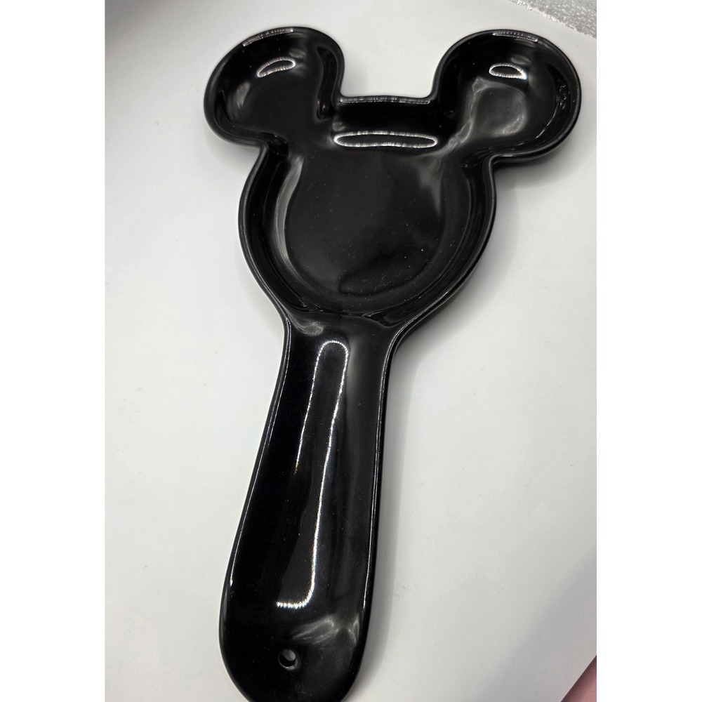 Disney Mickey Mouse Ceramic Spoon Rest Black Glossy Kitchen Utensil Holder 12"